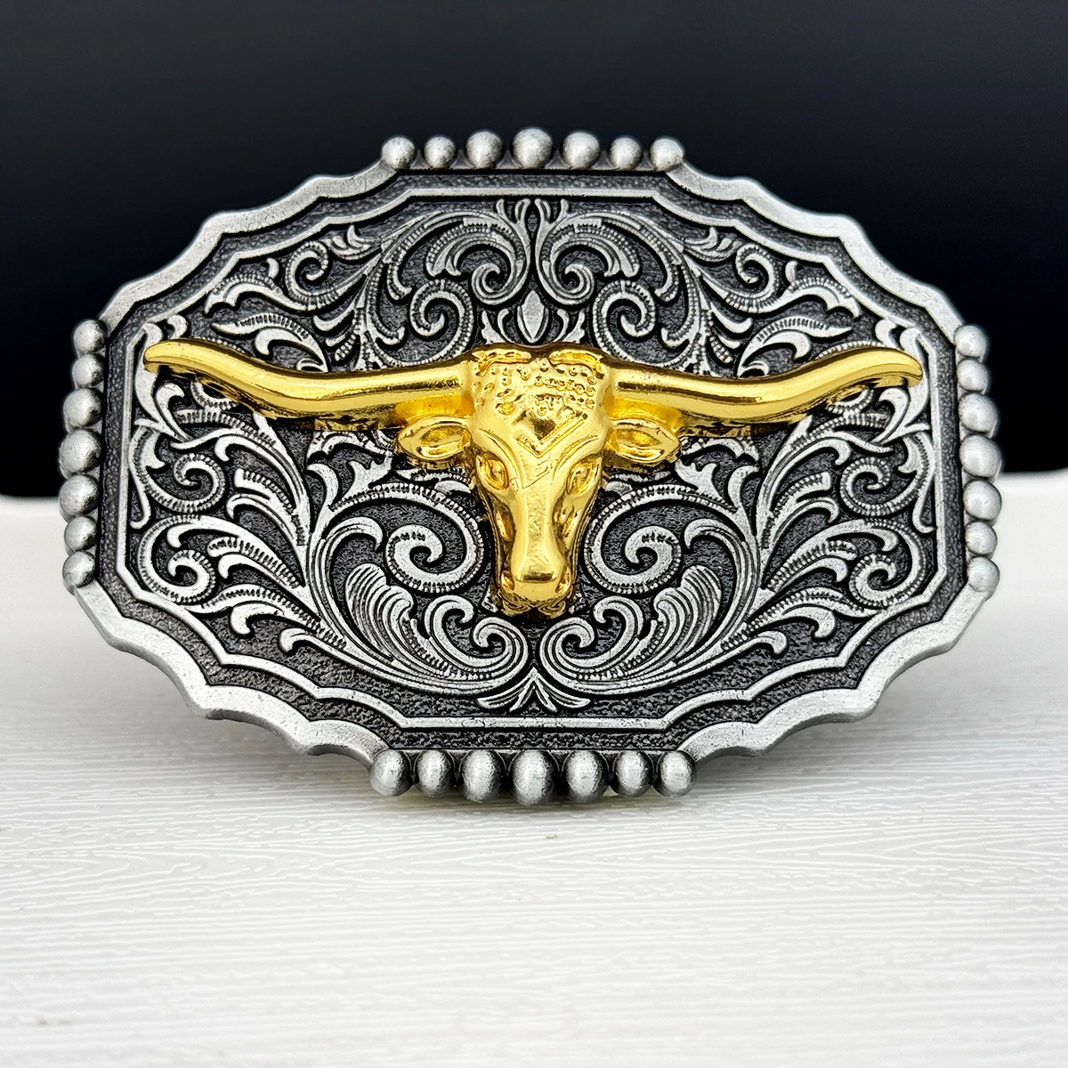 1pc Western Vintage Distressed Belt Buckle - Smooth Exquisite Carving with Bull & Flying Eagle Novelty Pattern - view 6