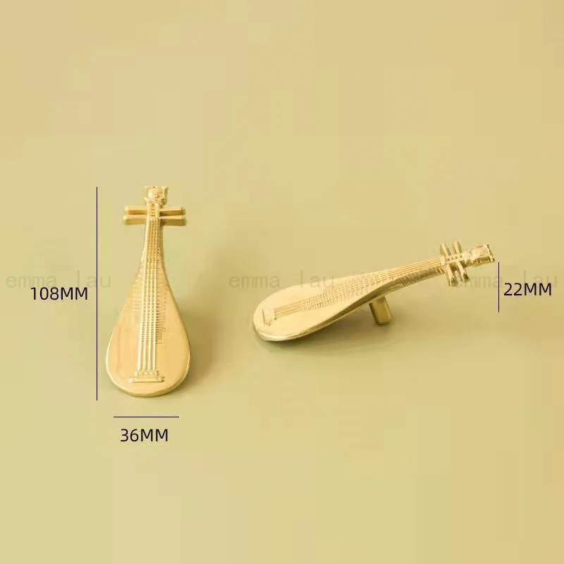 New Creative Lute Shape Brass Knob and Handle Single Hole Drawer Cabinet Door Knobs Wardrobe Cupboard Door Handles