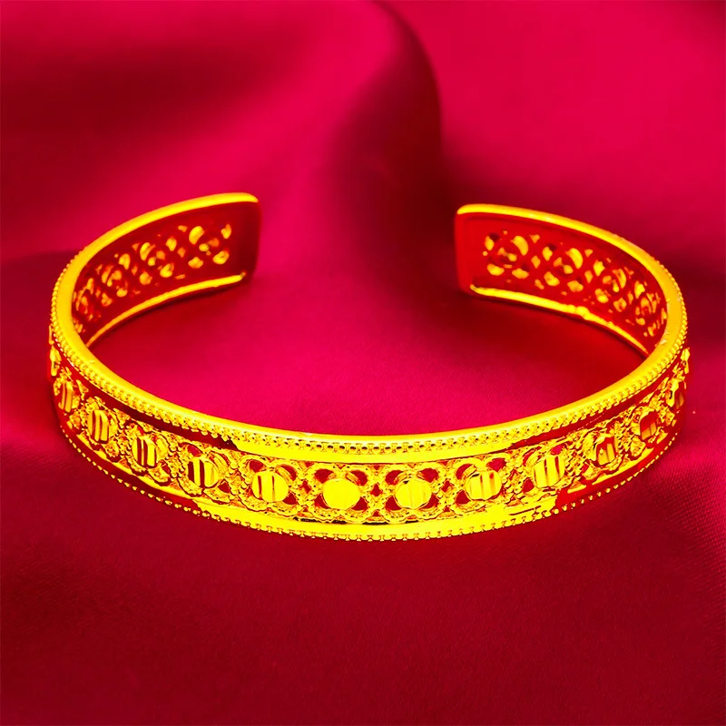 

AU999 Leaf Diamond Open Bracelet Women's 24K Gold - Shiny leaf-diamond, non-deformable opening, top forest gold jewelry