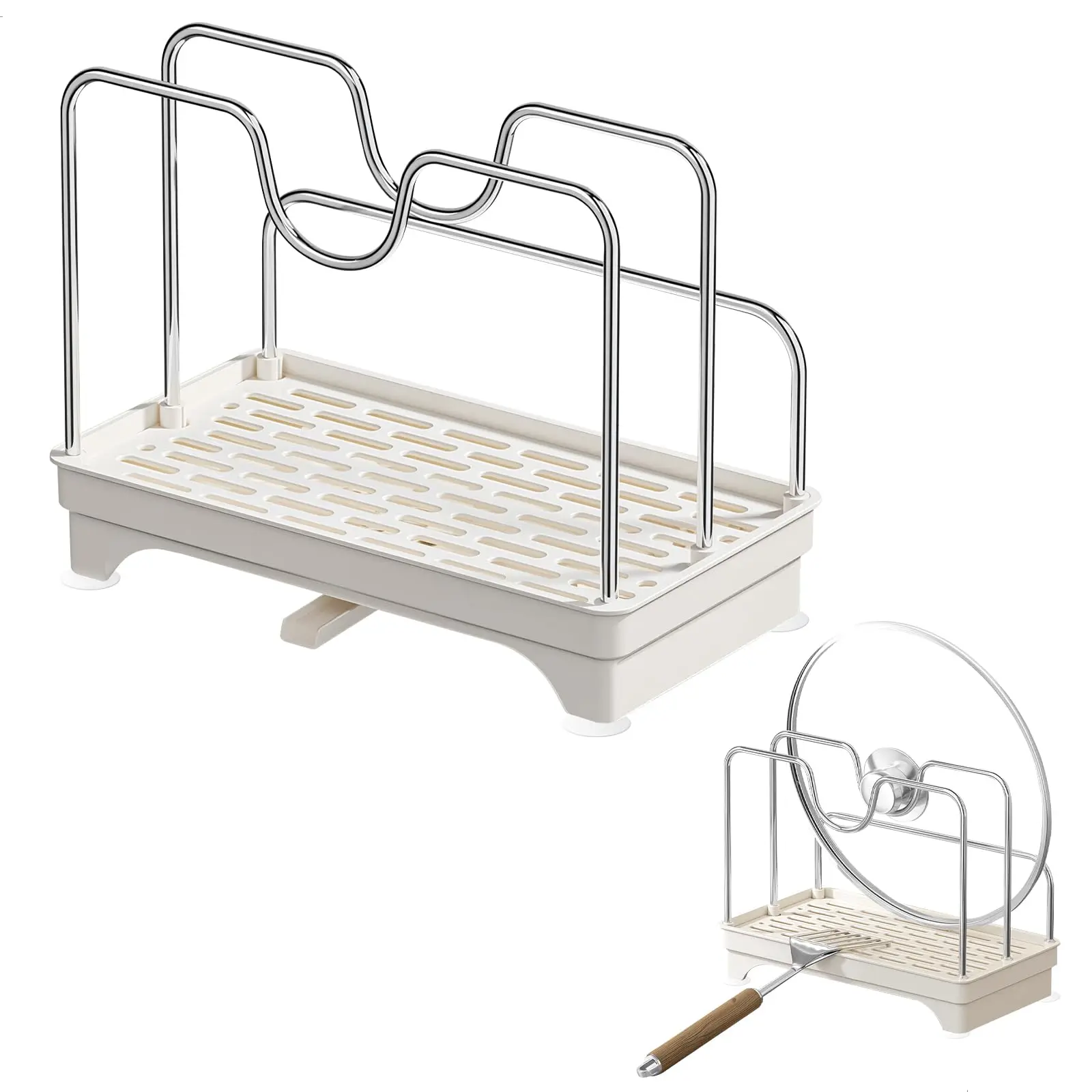 

Многофункциональная полка для хранения кухонной раковины, держатель для губки со сливной кастрюли, держатель для крышки и тканевый держатель для разделочной доски с крышкой кастрюли