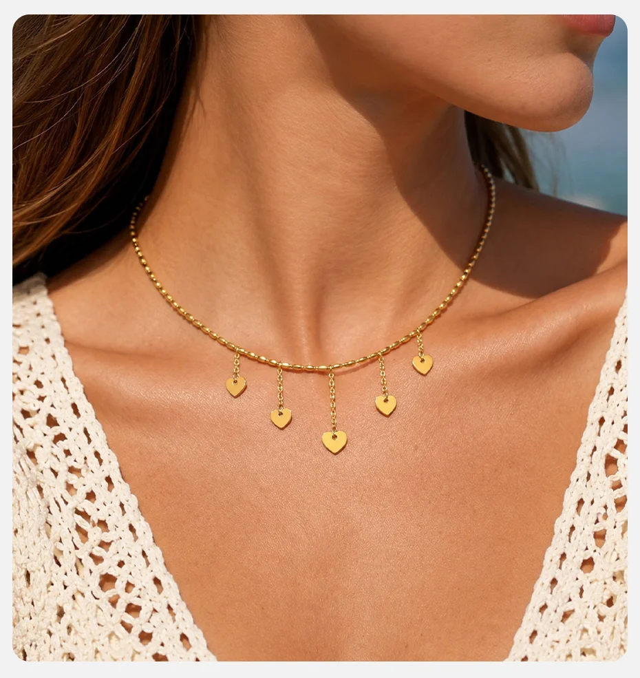Vnox Zierliche Imitationsperlen-Quasten-Halskette für Damen, vergoldet, mit Schleifen- und Herzanhänger, Tropfen- und runder CZ-Kette, Partyschmuck – Detail 5