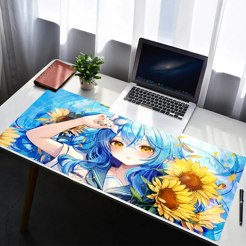 Mouse Pad Laptop Rubber Extended Desktop Mat Computer Gamer Mousepad Gaming Accessories Hololive Shirakami Fubuki Keyboard Pad