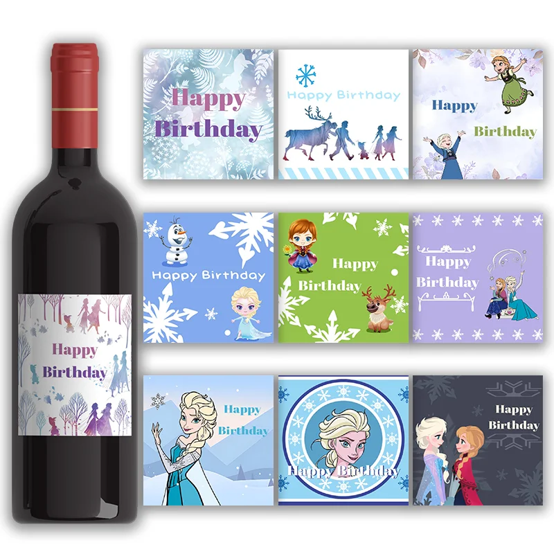 24pcs Disney Cartoon Frozen Theme Elsa Wine Bottle Customizable Stickers Holiday Party Baby Birthday Baptism Personalized Labels