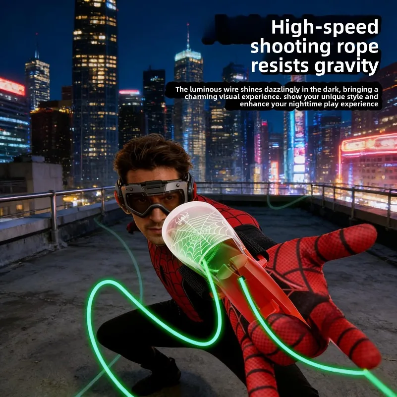 ZipString Luminous Rope Launcher, Automatic Recoil Flying String Shooter Wrist Toy, Night Glow Interactive Toy for Kids & Pets