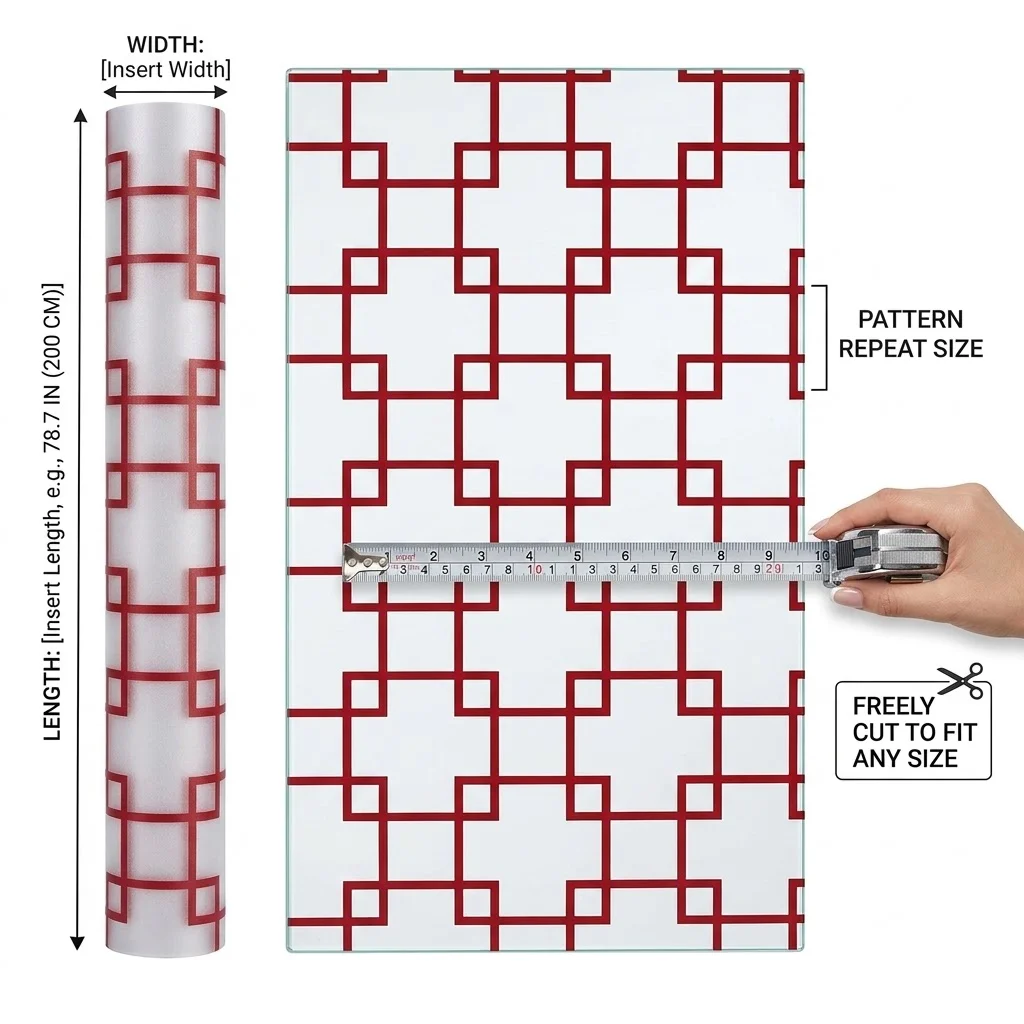 Brown Geometric Lattice Self-Adhesive Window Film Privacy 70/80/90cm Waterproof Anti-UV Removable Decor for Bathroom