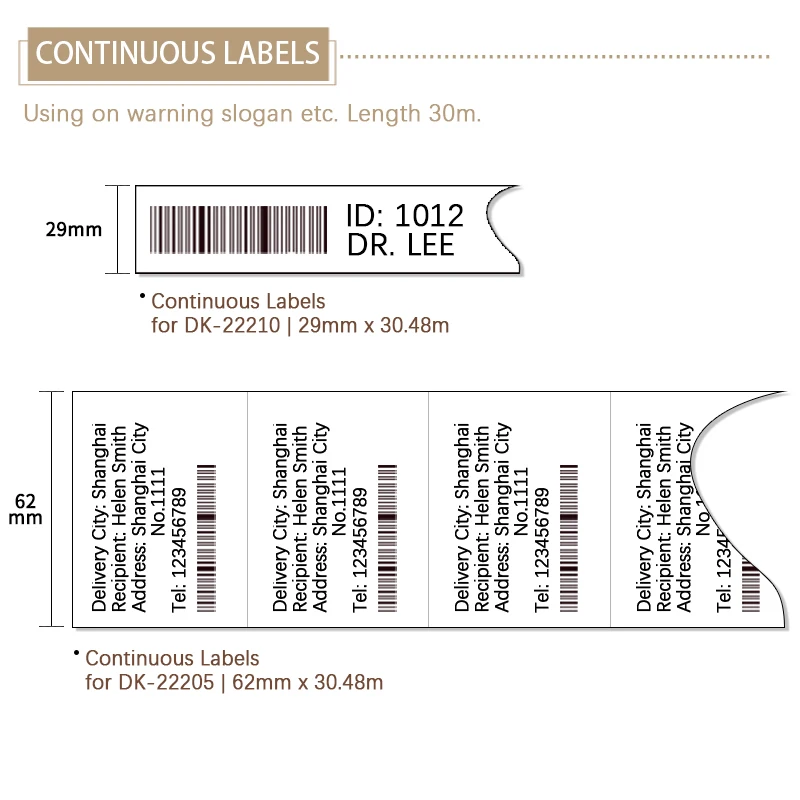 1Roll for Brother DK22205 Thermal Label Rolls 62mm*30.48m Continuous Labels DK-22205 DK 22205 Compatible for Brother QL Printer