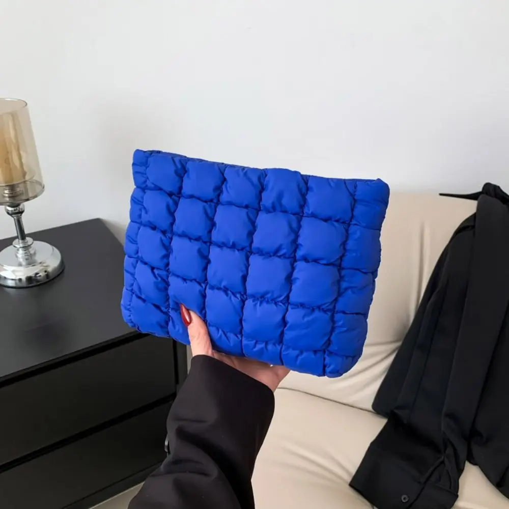 

Simple Puffy Quilted Padded Makeup Bag Zipper Handbag Cotton Clutch Bag Storage Bag Solid Color Cosmetic Bag Women