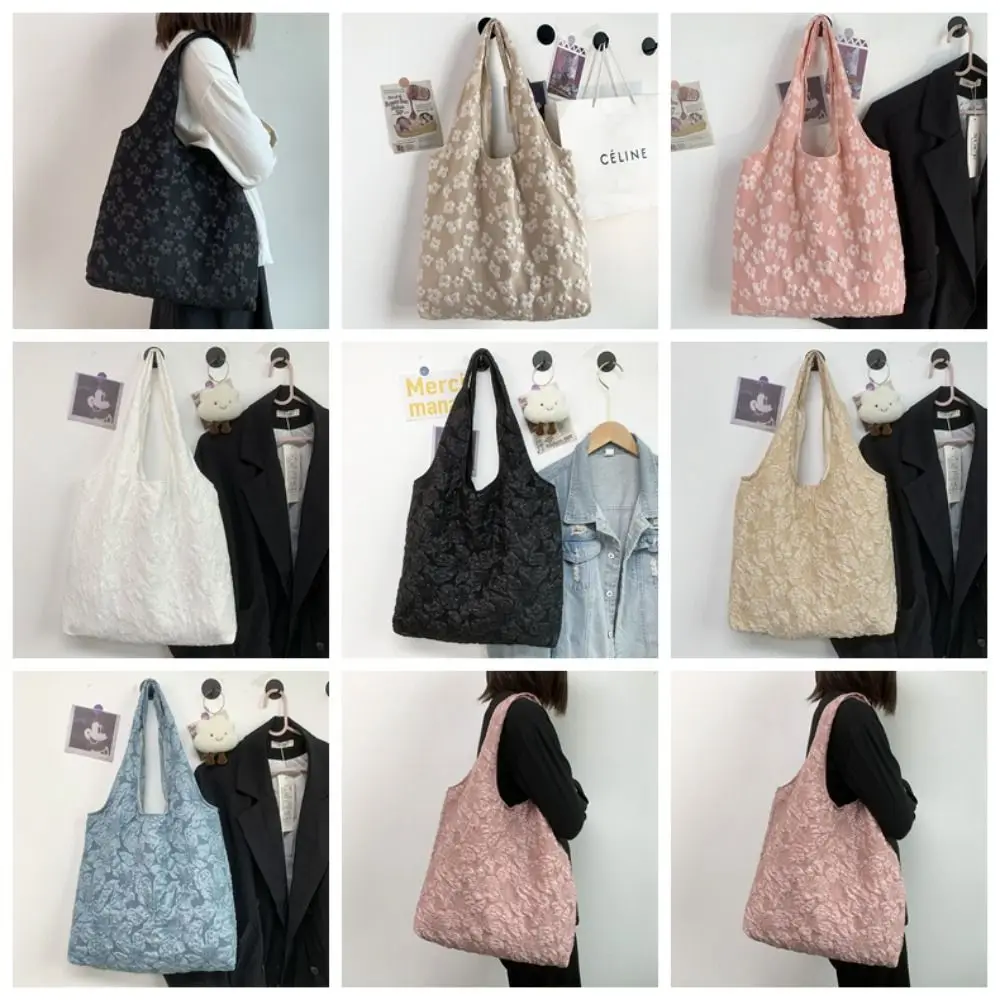Luxury Sense Flower Pattern Shoulder Bag Canvas Bag Lace Jacquard Fabric Tote Bag Fashion Design Nylon Texture Underarm Bag