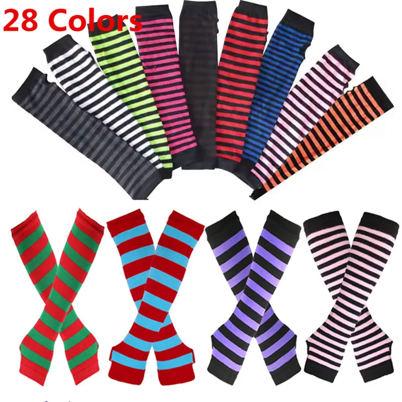 

Y2k 1 Pairs Women Long Half Finger Gloves Striped Knitted Elbow Mittens Warm Fashion Arm Sleeves Fingerless Gloves Arm Cover