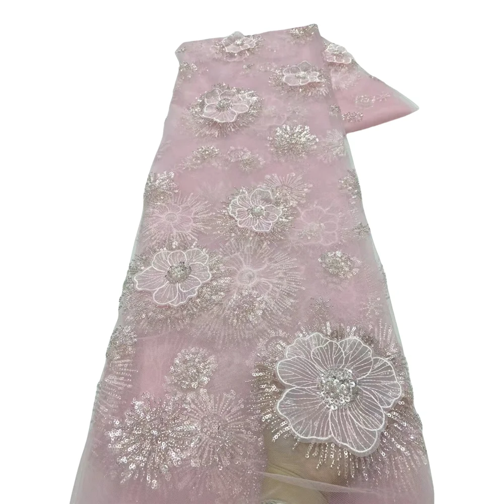

African Beaded Lace Fabric Luxury Bridal SYJ-1406184 High Quality Nigerian French Tulle Fabric For Wedding Sewing