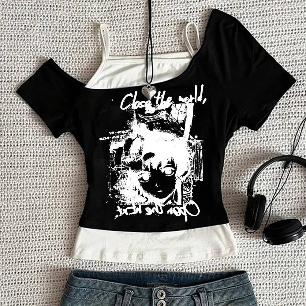 Serial Experiments Lain crop top ladies clearance sales cutecore y2k japan anime t shirt party summer jojifuku baddie gyaru