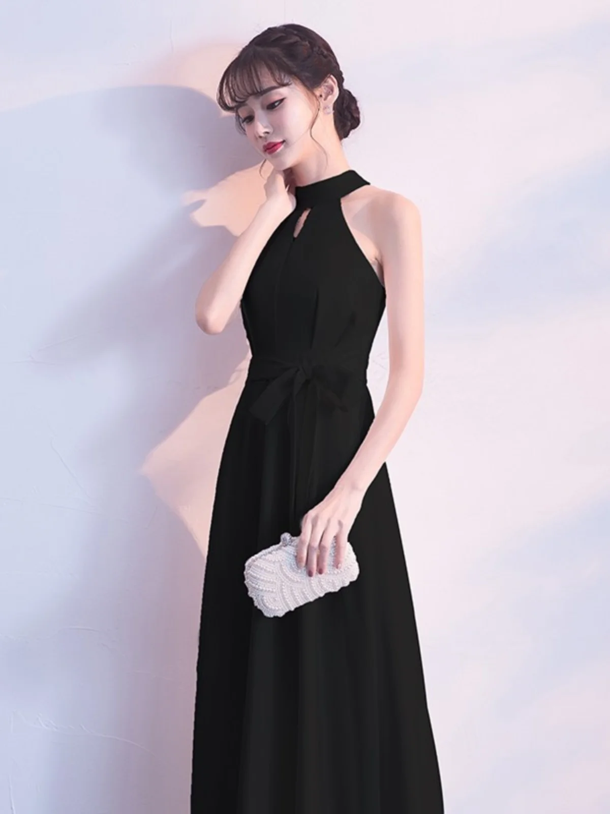 Vestido de Festa Longo Preto E 2023 Novo Estilo para Anfitriã com Decote ter, Modelagem Ajustada, Estilo Coreano, C...