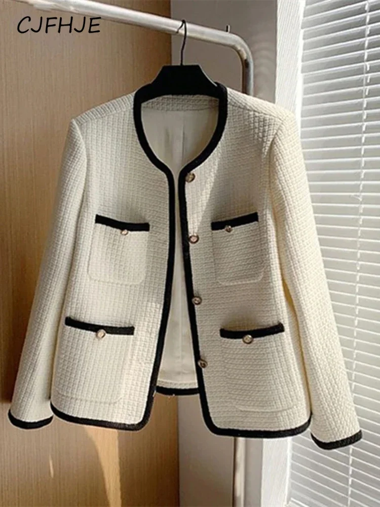 

CJFHJE Elegant Luxury Cropprd Tweed Jackets Women Single Breasted Coats Korean Chic Slim Outwear Oversize 3XL Vintage Chaquetas