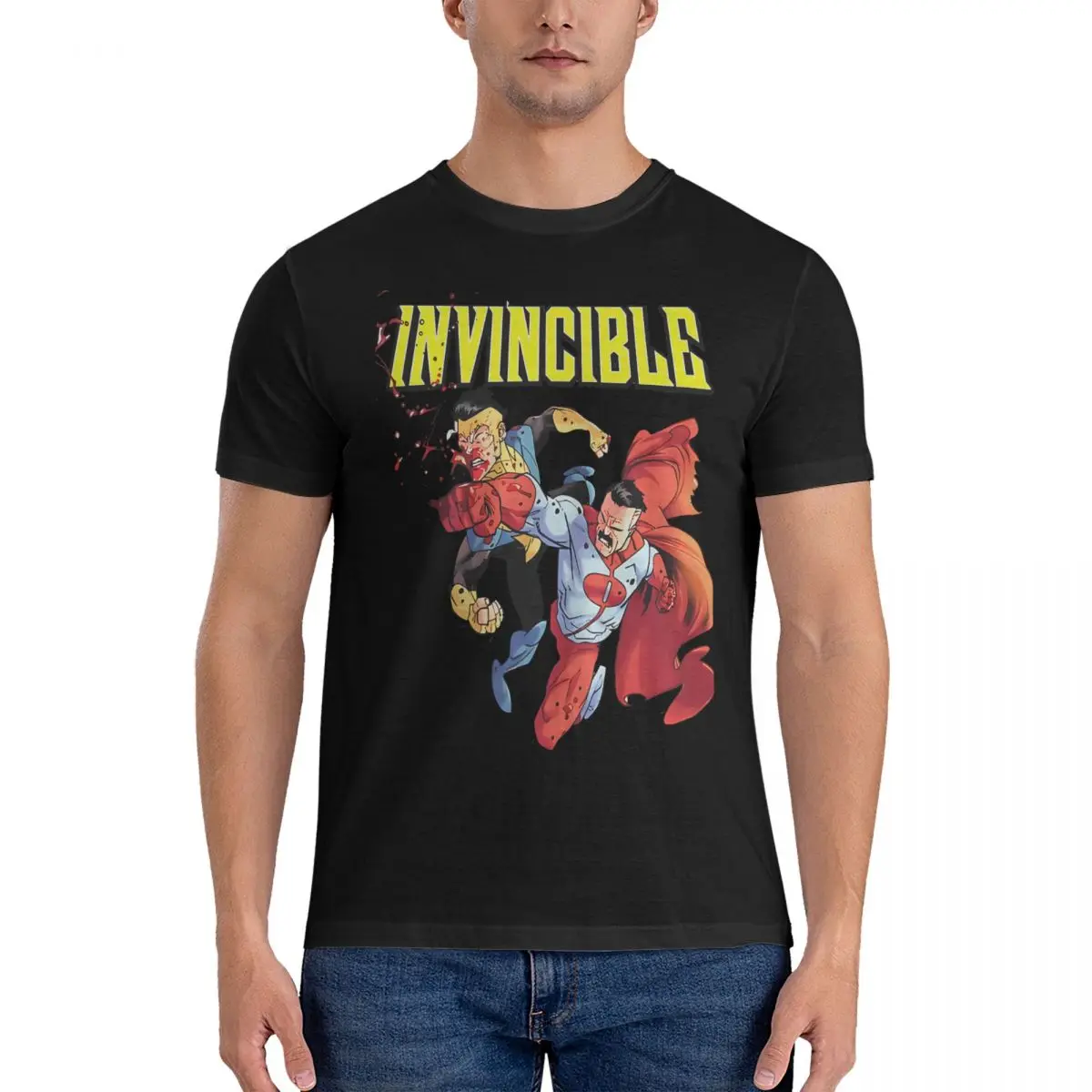 Invincible Vs Omni Man T-Shirts Men Invincible Vintage 100% Cotton Tees Round Neck Short Sleeve T Shirts New Arrival Clothing