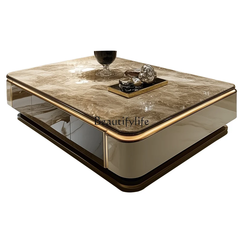

1.5M large coffee table 2025 new light luxury large apartment microcrystalline stone drawer large storage