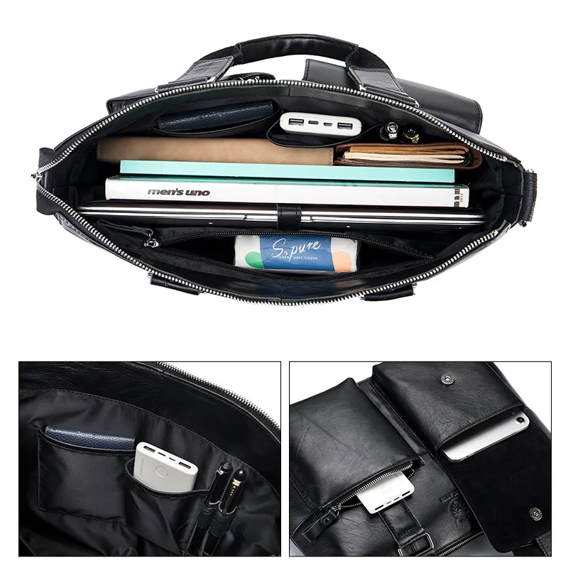 Valigetta da uomo in pelle di alta qualità Borsa da uomo in vera pelle Borsa a tracolla casual retrò Borsa per laptop da 15,8 pollici portatile
