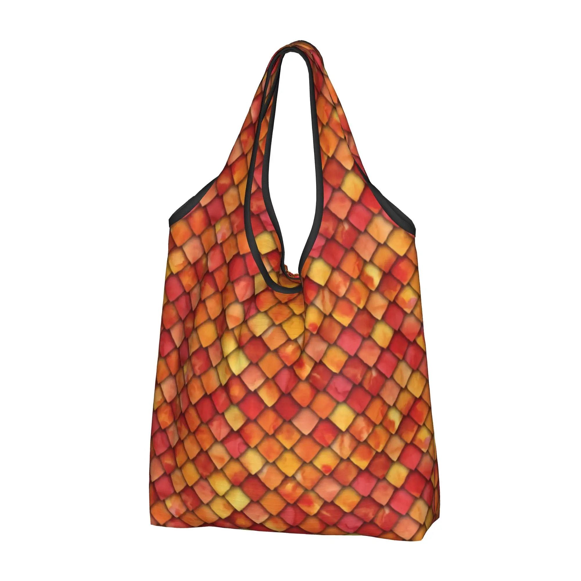 Dragon Fish Scales Fire Grocery Shopping Bags Kawaii Shopper Shoulder Tote Bag Big Capacity Portable  Handbag