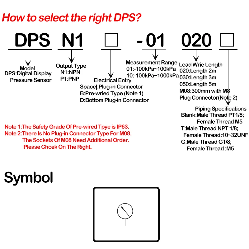 DPS Digital Display Meter DPSN1-01020 Positive Pressure/Negative Pressure Pneumatic Electronic Digital Display Pressure Switch