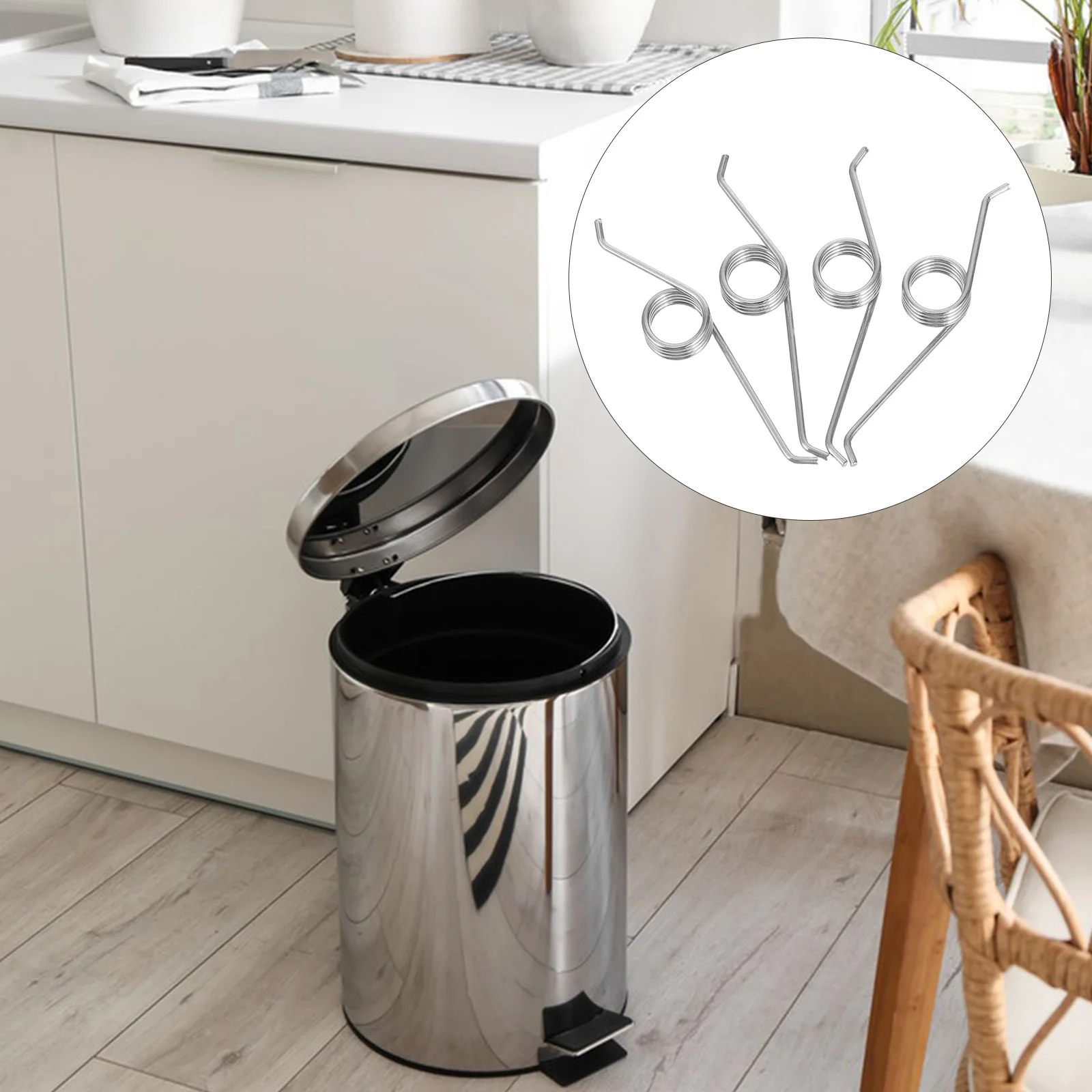 

4pcs Trash Can Torsional Spring Replacement Stainless Steel Rubbish Bin Lid Springs For Smooth Operation Repair Tools Garbage