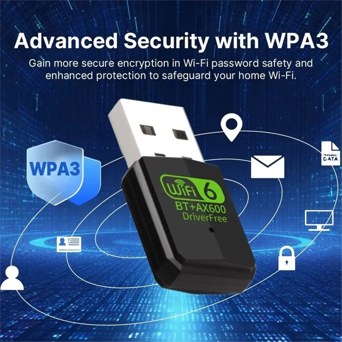 600Mbps WiFi 6 USB Wireless Network Card 2.4G/5GHz USB WiFi Adapter Driver-Free Bluetooth 5.4 for PC Laptops