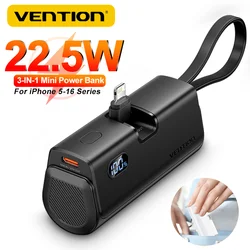 Vention Power Bank 3 in 1 Fast Charging Mini Powerbank Portable External Battery 4800mAh 22.5W PD Charger for Iphone Smart Phone