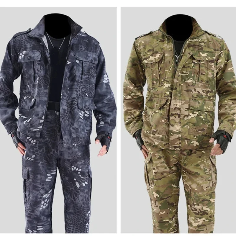 Men's Uniform Spring Summer Outdoor Camouflage Suit Black Python Pattern Wear-resistant Overalls Labor Insurance Cloth