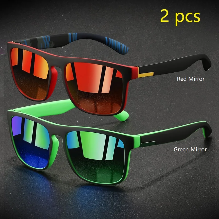 2 Stück Modische Vintage Quadratische Sportsonnenbrille für Männer und Frauen Angeln Fahren Markendesigner Sonnenbrillen Retro Eyewear – Detail 4