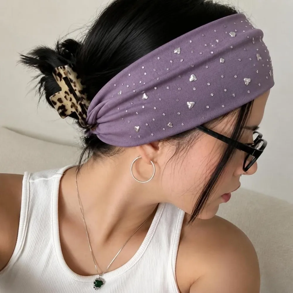 Trendy Fabric Star Headband Elastic Wide Wide Hair Wrap Rhinestone Accents Stretchy Star Studded Wide Headband Street Style