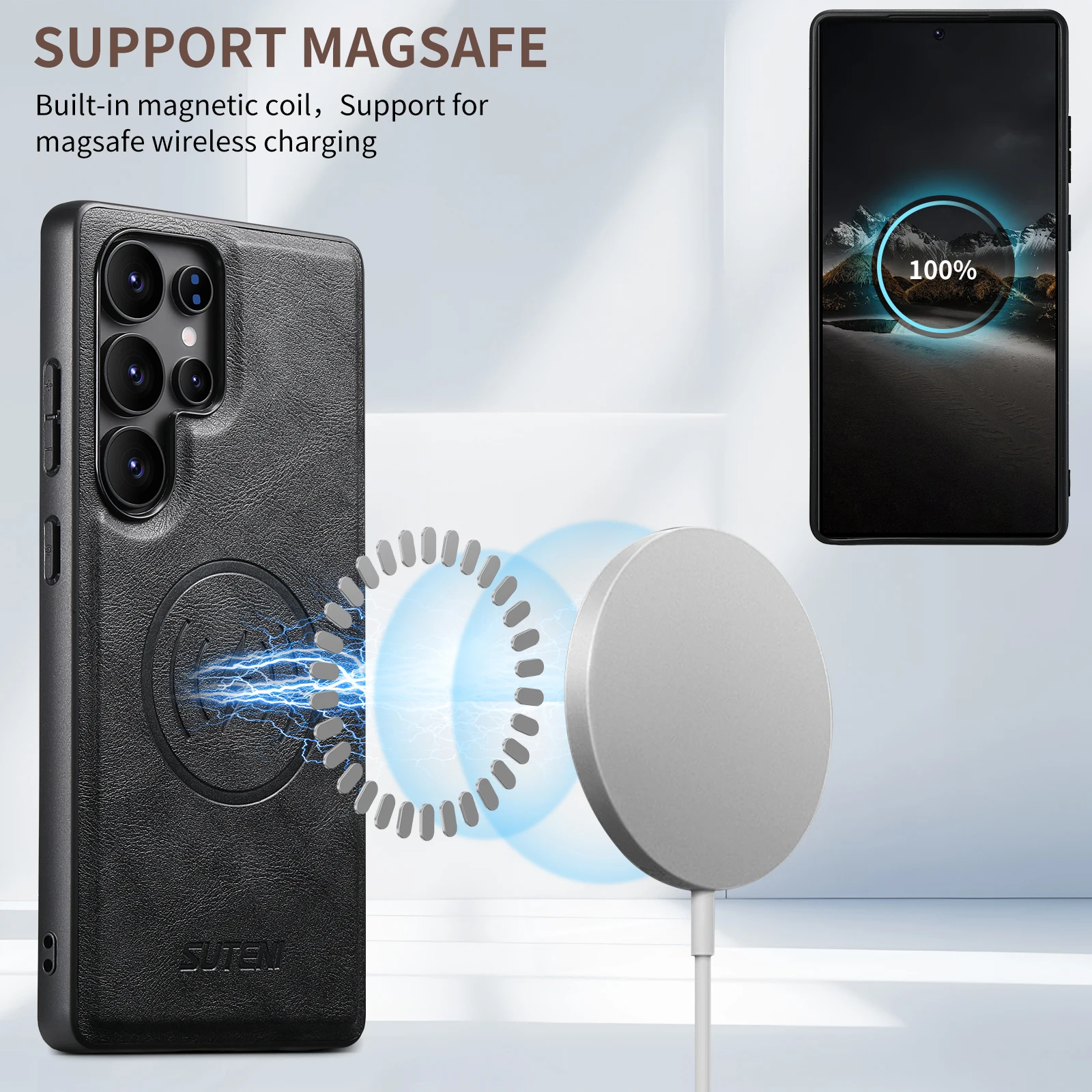 SUTENI Frosted Feel PU-Leder Magnet Wireless Charging Handyhülle für Samsung S25 Ultra S24 S23 S22