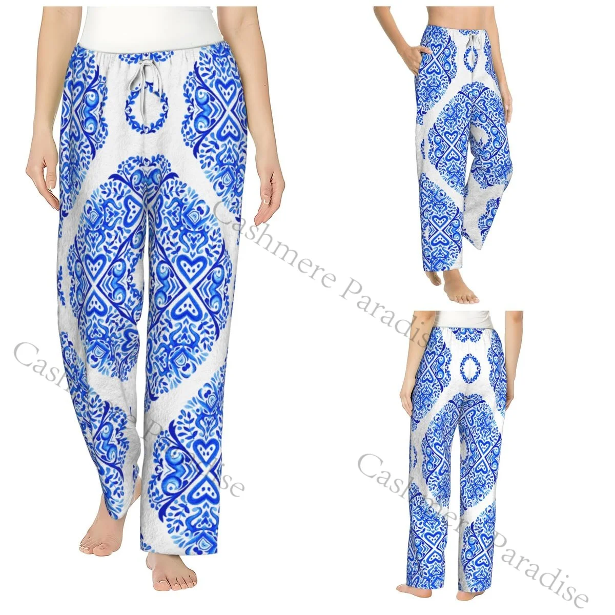 

Abstract Damask Flower Cozy Flannel Pajama Pants for Women Sleep Bottoms Home Loungewear