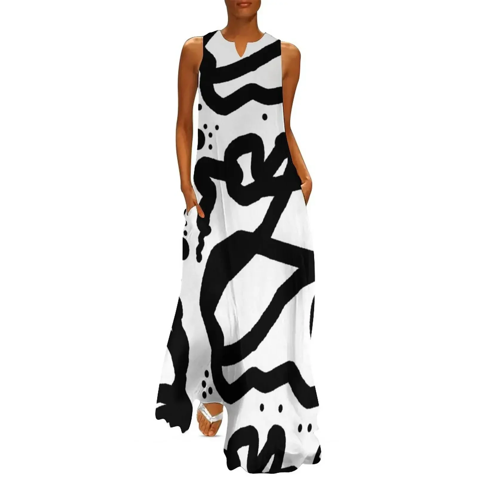 

Black and White Abstract Line Art Long Dress cocktail dresses long dress women luxury evening dresses 2025 Dress