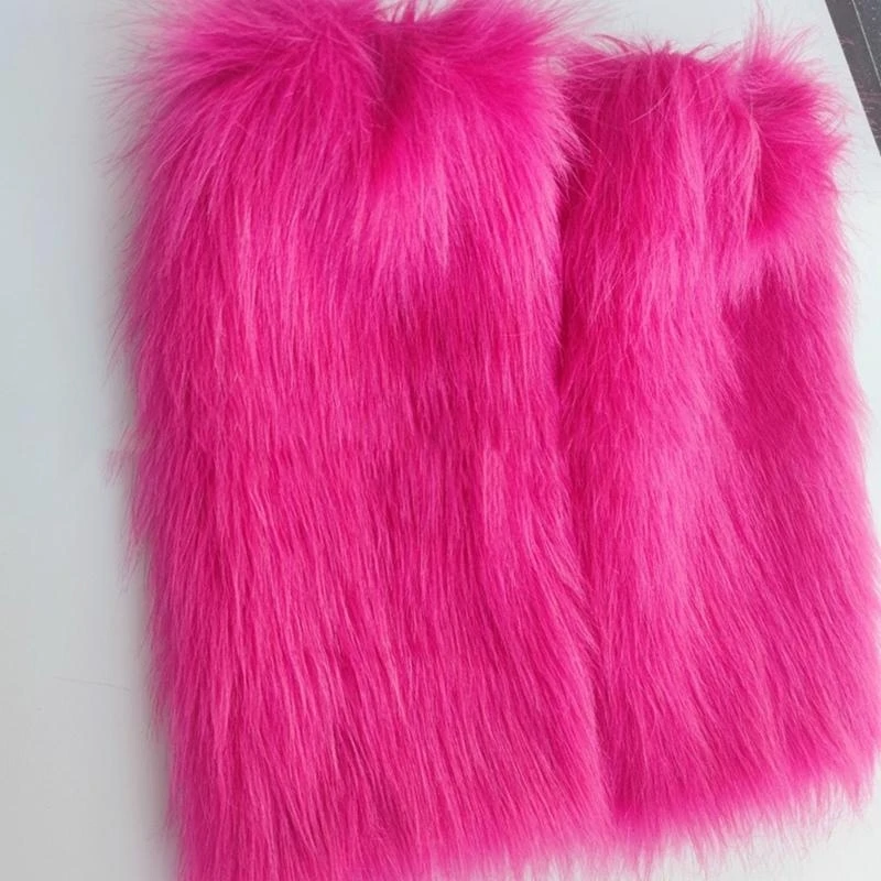 Women Harajuku Rose Red Furry Leg Warmer Sock Gothic Vintage Faux Fur Boot Cuffs 15UB