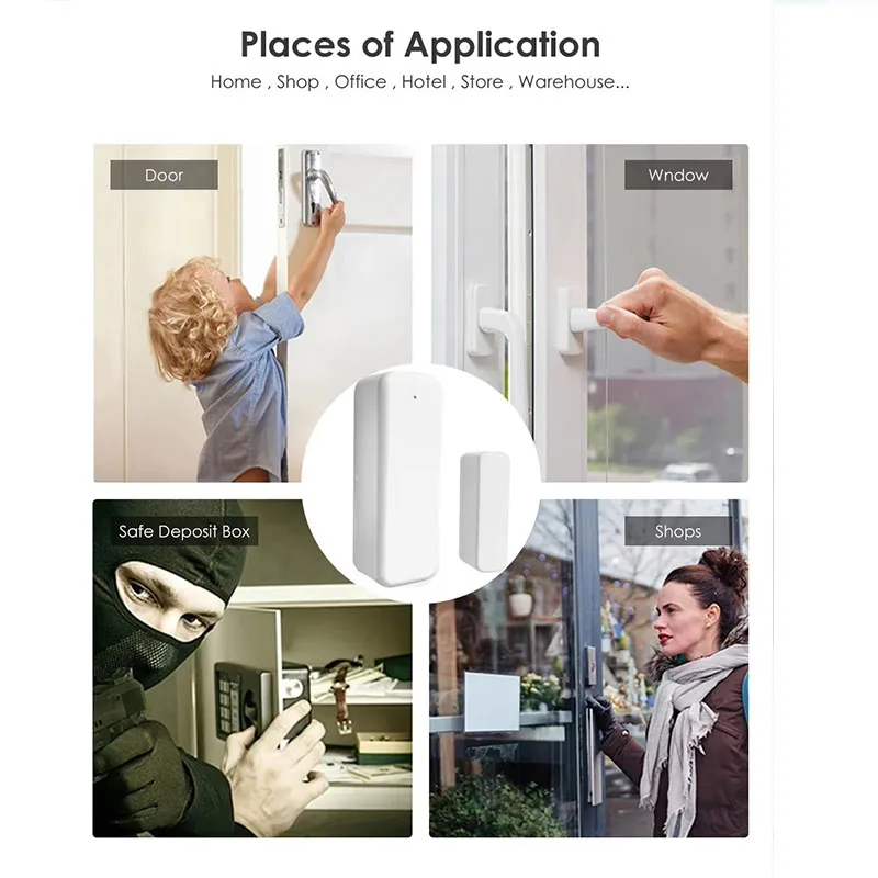 TUYA สมาร์ท Wifi ไร้สายประตู Magnetic Sensor ALARM Anti-Theft ระบบเครื่องตรวจจับเครื่องตรวจจับ WIFI ประตูแม่เหล็ก APP ALARM