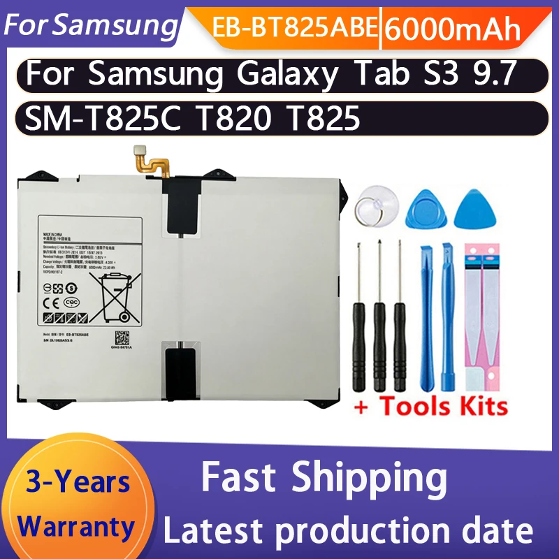 100% NEW 6000mAh EB-BT825ABE For Samsung Tab S3 9.7/SM-T825C/SM-T820/SM-T82SM-T825Y Replacement Tablet Batteries+Tools