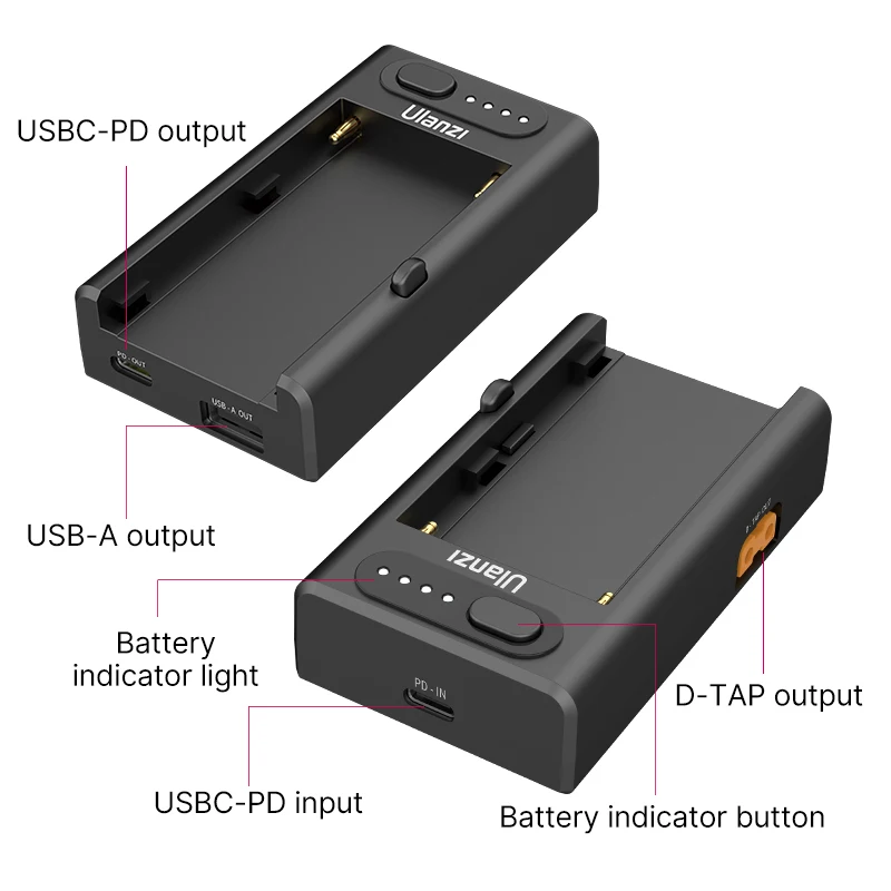 Ulanzi-cargador rápido NP-F01 22W PD QC, para Sony NP-F550, NP-F750, NP-F970, USB-A, salida de USB-C