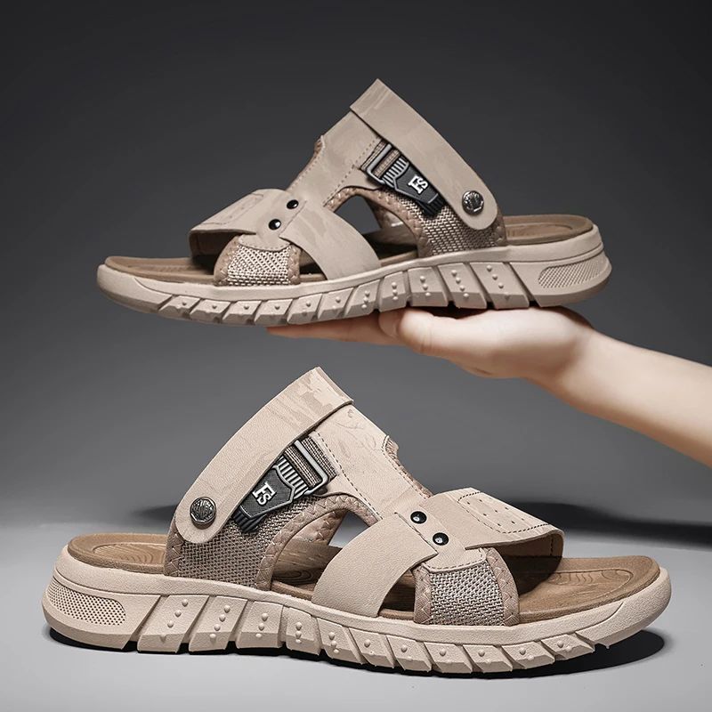 

Men's outdoor mesh beach shoes summer youth breathable non slip soft sole casual sandals fashion dual-purpose driving slippers