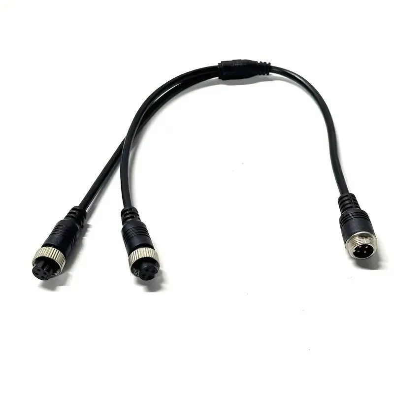 Aviation Head 4Pin Cable 1 Female/Male to 2 Male/Female Aviation Video Splitter Cable Black Color