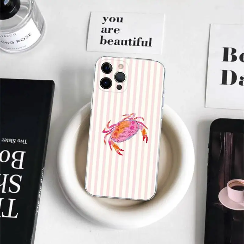 海洋生物、カニ、ロブスター iPhone 16 15 8 7 6 6S Plus X SE XR XS 14 11 12 13 Mini Pro Max用スマホケース