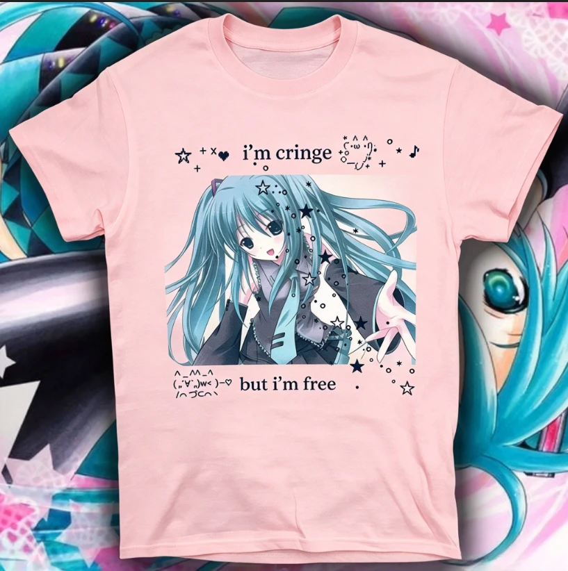Trendy Y2K Anime Girl Text Print T-shirt Men Women Cartoon Character Star Slogan Graphic Loose Cotton Casual Short Sleeve Tee