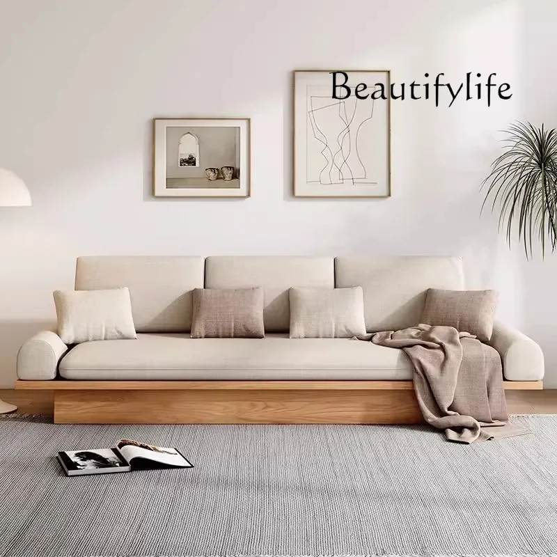 

Solid wood sofa Japanese log style three-person sofa modern simple Nordic storage sofa combination