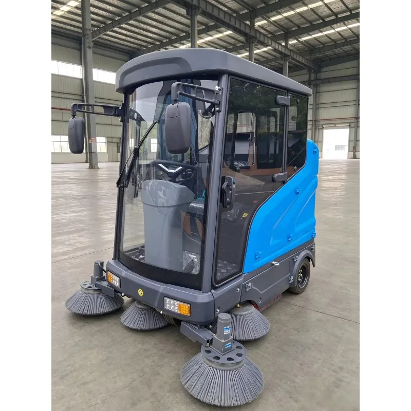 Fully Closed Driving Electric Dust Sweeper Thickened Cabin Anti Collision Industrial Pavement Sweeping Machine