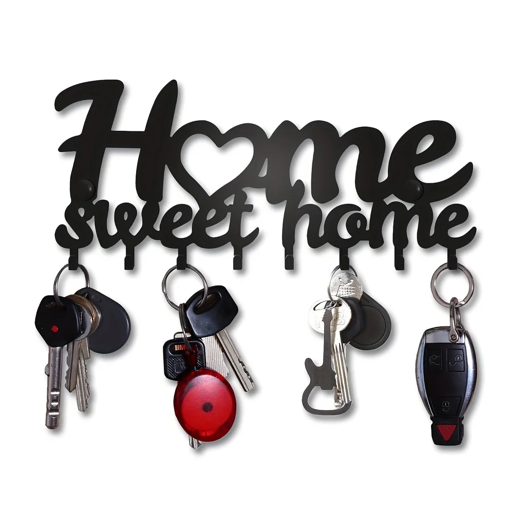 Key Rack For Wall, Black Key Holder For Wall Decorative, Metal Wall Decor For Office, Hallway, Entryway, Key Hooks Hanging Keys