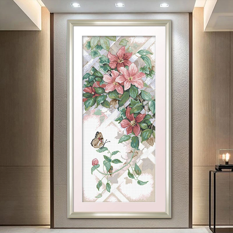 

Handmade Cross Stitch Kit Simple Modern Floral Print DIY Cotton Thread 30 Colors Wall Hanging Painting Home Textile Art