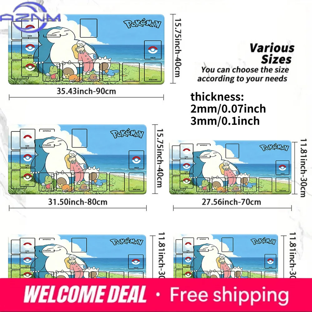 

Игровой коврик для карточных игр Pokemon Snorlax Beach TCG, коврик для аниме-карт с зонами, толщиной 2 мм/3 мм, нескользящий коврик для мыши для CCG MTG
