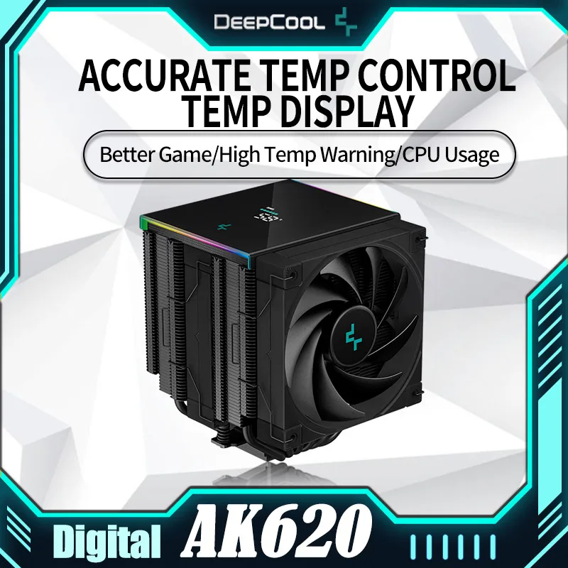 DeepCool-enfriador de CPU AK620, pantalla Digital, negro, 1700 Pines, niquelado, 6 tubos de calor, ventilador silencioso FDB ARGB