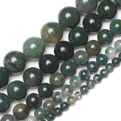 Wholesale Natural Semi-Precious Stone Moss Agates Round Loose Beads 15'' Strand 4 6 8 10 12 MM For Jewelry Making DIY Bracelets