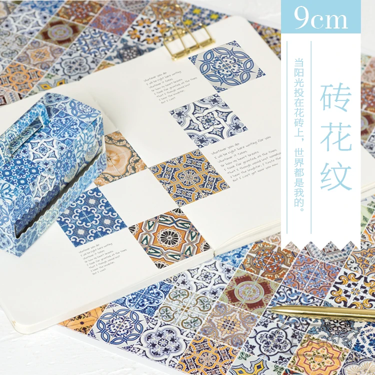 Widen 9cm stationery washi tape retro brick pattern blue and white exotic hand account wall tile home decoration sticker