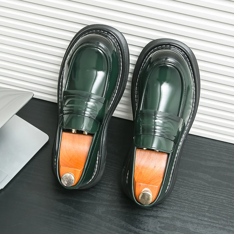 Men Loafers PU Thick Soled Round Toe Classic Wear-resistant Comfortable Business Casual Men Shoes