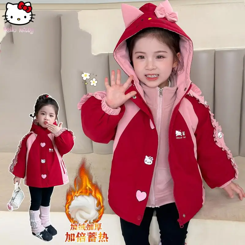 

Утолщенная куртка «Три в одном» с капюшоном для девочек, осенне-зимняя новая теплая детская куртка с героями мультфильмов, милые хлопковые топы в стиле аниме