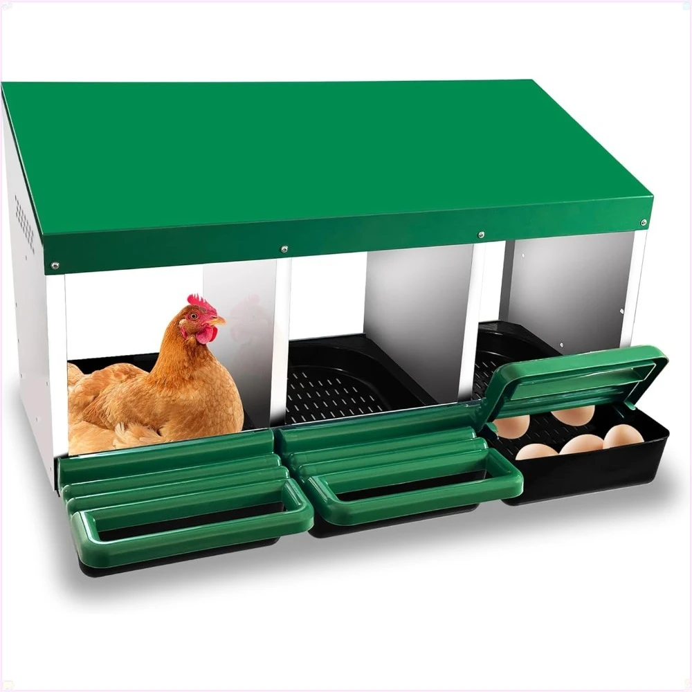 

Chicken Nesting Box, 3 Compartments Chickens Egg Laying Nest Boxes for Hens Green